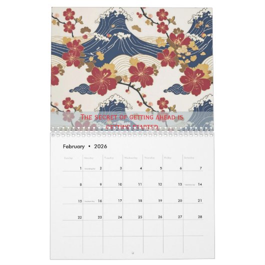 Custom Motivational Japanese Kimono Pattern Kalender (Feb 2026)