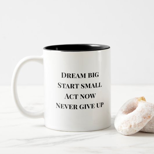 Custom Motivational Quote Canvas Tile  Tweekleurige Koffiemok (Met donut)