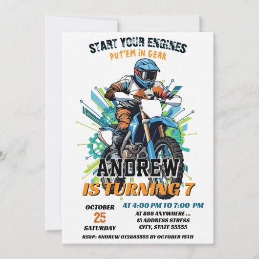 Custom Motocross Racing Dirt Boy Biker Birthday Kaart (Voorkant)