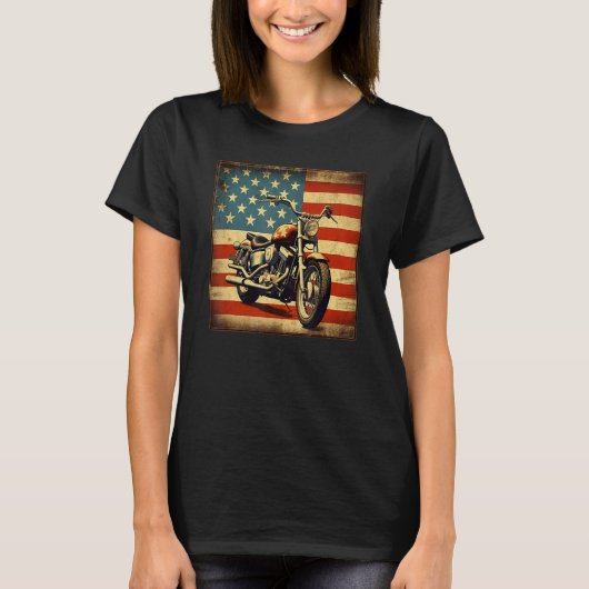 Custom Motorcycle Retro USA Flag Retro Biker Vinta T-shirt (Voorkant)