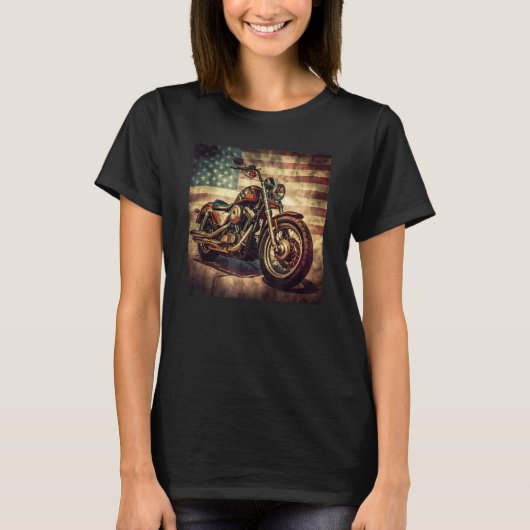 Custom Motorcycle Retro USA Flag Retro Biker Vinta T-shirt (Voorkant)