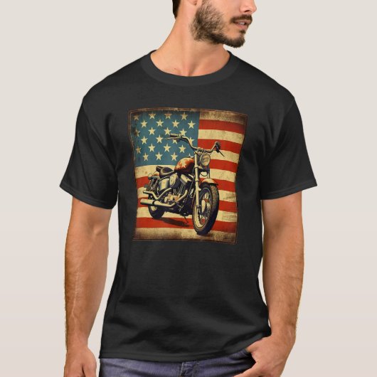 Custom Motorcycle Retro USA Flag Retro Biker Vinta T-shirt (Voorkant)