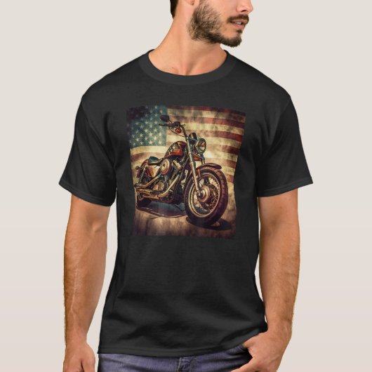 Custom Motorcycle Retro USA Flag Retro Biker Vinta T-shirt (Voorkant)