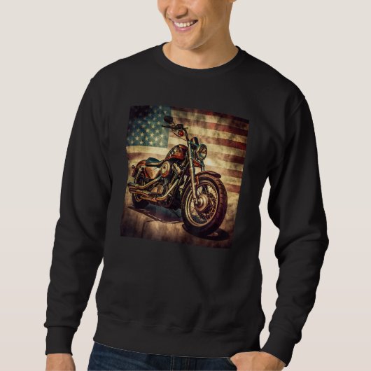 Custom Motorcycle Retro USA Flag Retro Biker Vinta Trui (Voorkant)