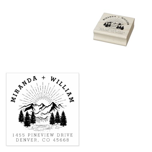 Custom Mountain Pine Tree Bruiloft Retouradres Rubberstempel (Gestempeld)