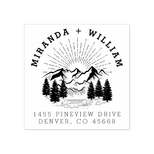 Custom Mountain Pine Tree Bruiloft Retouradres Rubberstempel (Afrduk)