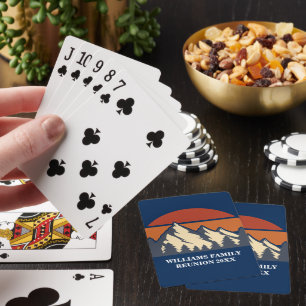 Custom Mountain Sunset Blue Log Cabin Pokerkaarten