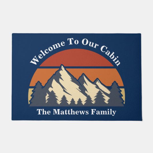Custom Mountain Sunset Blue Log Cabin Welkom Deurmat (Voorkant)