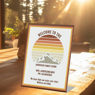 Custom Mountain Sunset Log Cabin Welkom Reclamebord Met Voetstuk