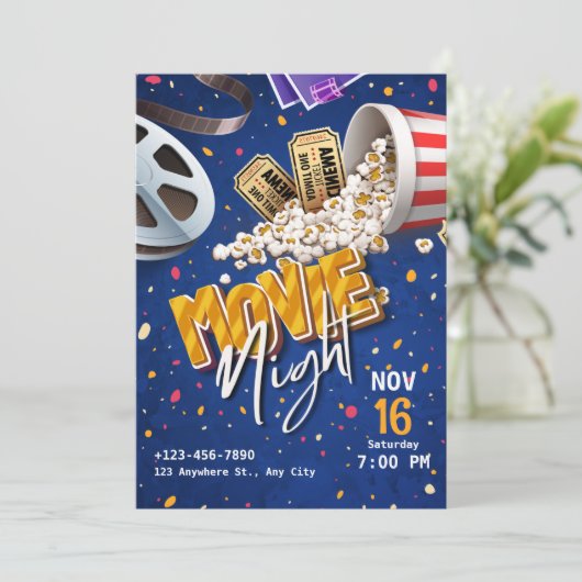Custom Movie Night Invitations Kaart (Staand voorkant)