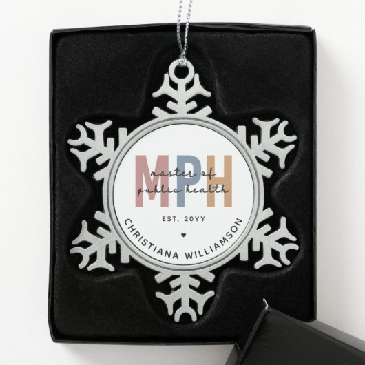 Custom MPH Master of Public Health Afstuderen Tin Sneeuwvlok Ornament (Kistje)