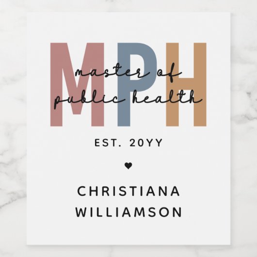 Custom MPH Master of Public Health Afstuderen Wijn Etiket (Enkel label)