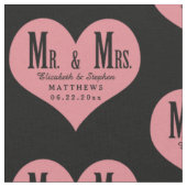 Custom Mr en Mrs Wedding Black Heart Sjabloon Stof (Close Up)