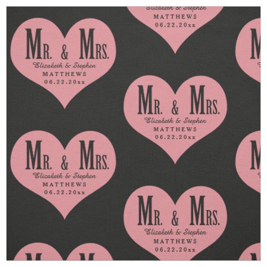 Custom Mr en Mrs Wedding Black Heart Sjabloon Stof (Swatch)
