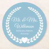 Custom Mr & Mrs Bride and Groom Pas getrouwd Ronde Kartonnen Onderzetter (Voorkant)
