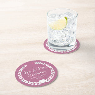 Custom Mr & Mrs Bride and Groom Pas getrouwd Ronde Kartonnen Onderzetter
