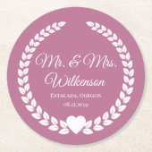 Custom Mr & Mrs Bride and Groom Pas getrouwd Ronde Kartonnen Onderzetter (Voorkant)