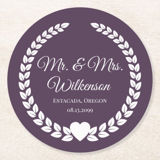 Custom Mr & Mrs Bride and Groom Pas getrouwd Ronde Kartonnen Onderzetter (Voorkant)