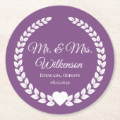 Custom Mr & Mrs Bride and Groom Pas getrouwd Ronde Kartonnen Onderzetter (Voorkant)