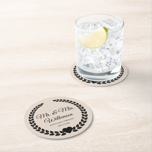 Custom Mr & Mrs Bride and Groom Pas getrouwd Ronde Kartonnen Onderzetter (Insitu)
