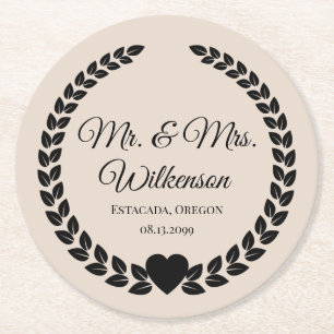 Custom Mr & Mrs Bride and Groom Pas getrouwd Ronde Kartonnen Onderzetter