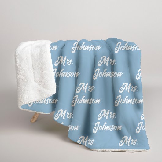 Custom Mr & Mrs Couple Blue Blanket for Newlyweds Sherpa Deken