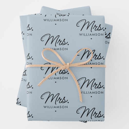 Custom Mrs. Est. Modern Elegant Script Newlywed Inpakpapier Vel (In situ)