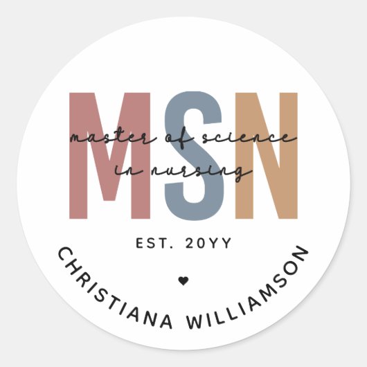 Custom MSN Master of Science in Verpleegkundig Afs Ronde Sticker (Voorkant)