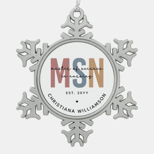 Custom MSN Master of Science in Verpleegkundig Afs Tin Sneeuwvlok Ornament (Voorkant)