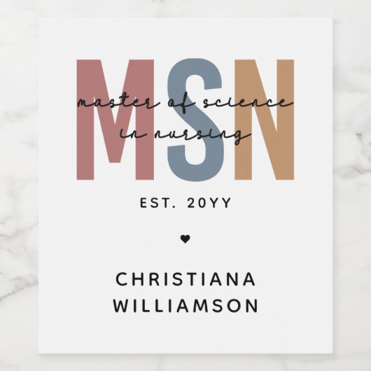 Custom MSN Master of Science in Verpleegkundig Afs Wijn Etiket (Enkel label)