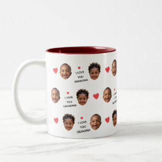 Custom Multi Photo Faces & Red Hearts Grandma Gift Tweekleurige Koffiemok