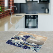 Custom naam de grote golf navy blauw snijplank