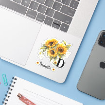 Custom Naam en Initiaal Modern Zonnebloemen Geel