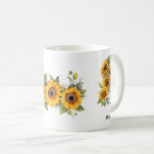 Custom Naam en Initiaal Zonnebloemen Blooms Geel Koffiemok (Voorkant rechts)