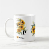 Custom Naam en Initiaal Zonnebloemen Blooms Geel Koffiemok (Links)