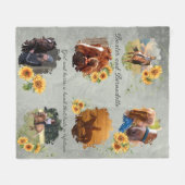 Custom Naam Foto Paard Pet Grey met Zonnebloemen Fleece Deken (Voorkant (Horizontaal))