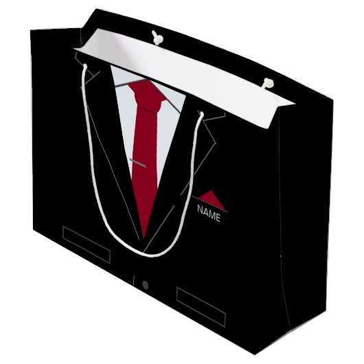 Custom Naam Gift Bag Zakelijk Zwart Pak Grappig Groot Cadeauzakje (Achterkant Gekanteld)