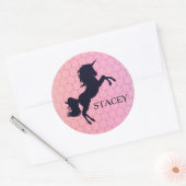Custom Naam/Kleur Eenhoorn Silhouet Roze Stickers (Envelop)