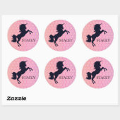 Custom Naam/Kleur Eenhoorn Silhouet Roze Stickers (Vel)