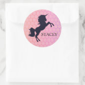Custom Naam/Kleur Eenhoorn Silhouet Roze Stickers (Tas)