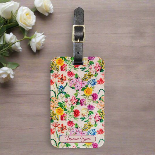 Custom Naam Kleurrijke Bloemen Vrouwelijke Girly R Bagagelabel
