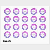 Custom Naam Monogram Roze Paarse Glitter Hart Ronde Sticker (Vel)