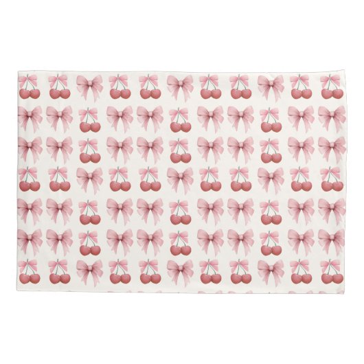 Custom Naam Roze Bogen en Kersen Girly Coquette Kussensloop (Achterkant-Links)