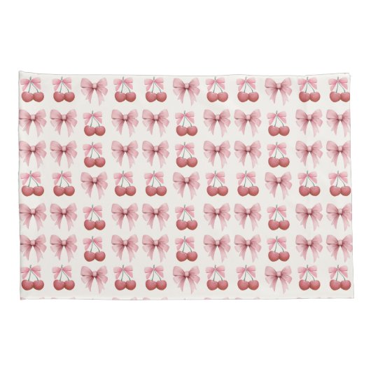 Custom Naam Roze Bogen en Kersen Girly Coquette Kussensloop (Achterkant-Rechts)