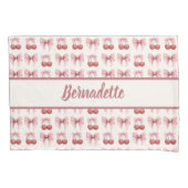 Custom Naam Roze Bogen en Kersen Girly Coquette Kussensloop (Voorkant-Links)