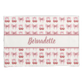 Custom Naam Roze Bogen en Kersen Girly Coquette Kussensloop (Voorkant-Rechts)