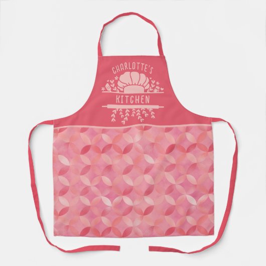 Custom Naam Roze Patroon Dames Keuken Schort (Voorkant)