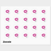 Custom Naam Stijlvol Meisje Roze Kus Lippen Hart Ronde Sticker (Vel)