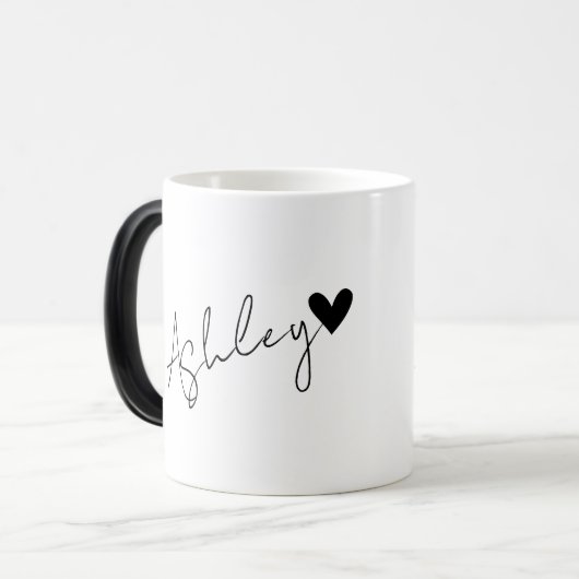 Custom Naam Tekst Tiny Black Heart Simple Ashley Magische Mok (Voorkant links)