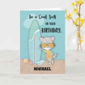 Custom Naam Zoon Verjaardag Strand Grappig Cool Ra Kaart (Gele Bloem)